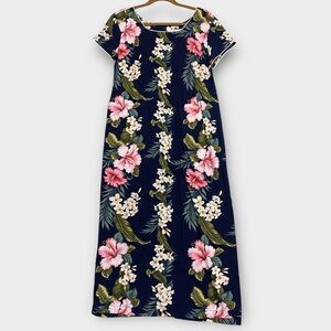 Iolani Women’s Dress Medium Hawaiian Floral Midi Shift Resortwear Feminine